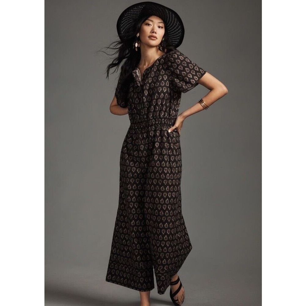 NWT Anthropologie The Somerset Jumpsuit Black Motif Women's Medium